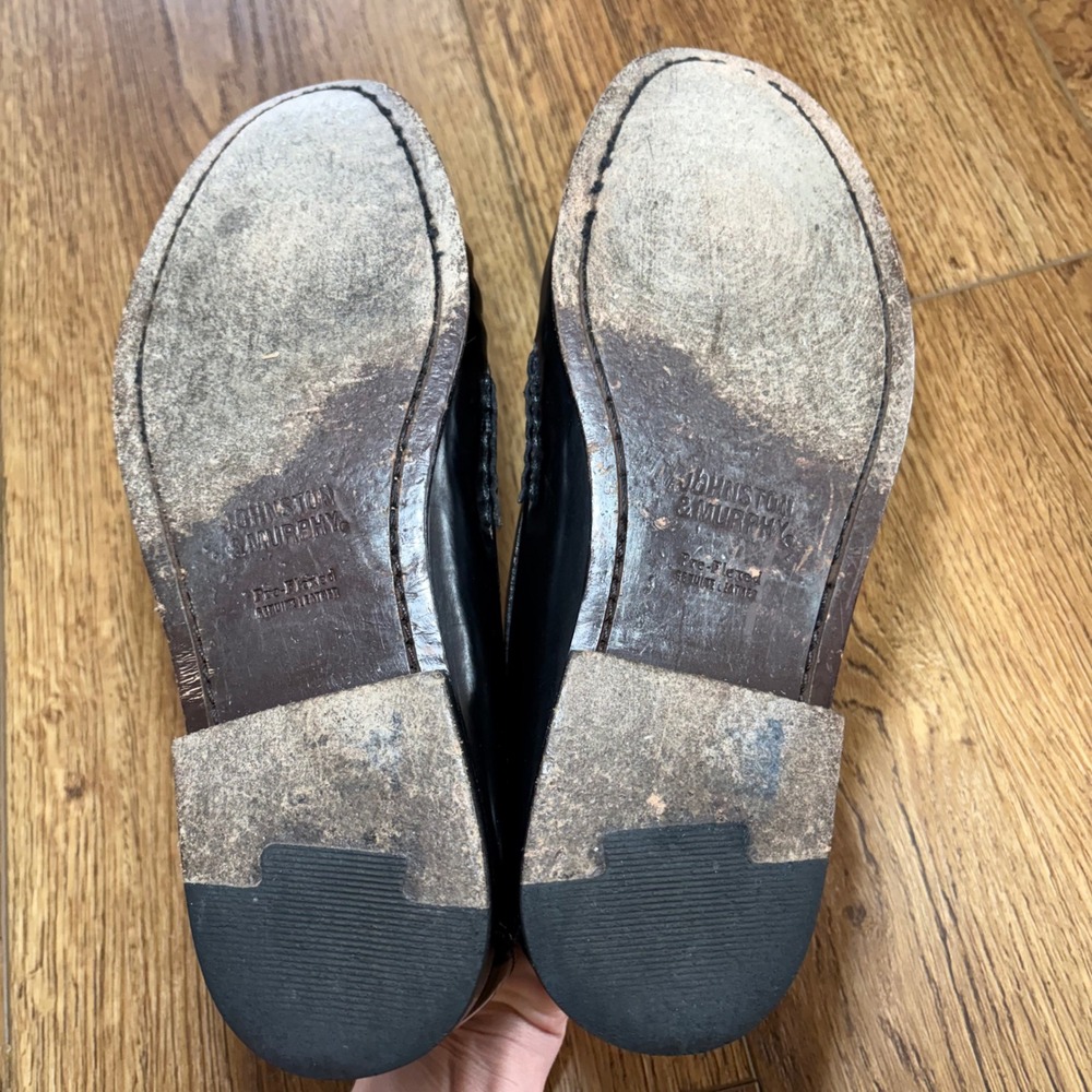 Johnston & Murphy Sheepskin Penny Loafers Black Pre-Flex Leather Shoes Mens 8.5M - Picture 12 of 12
